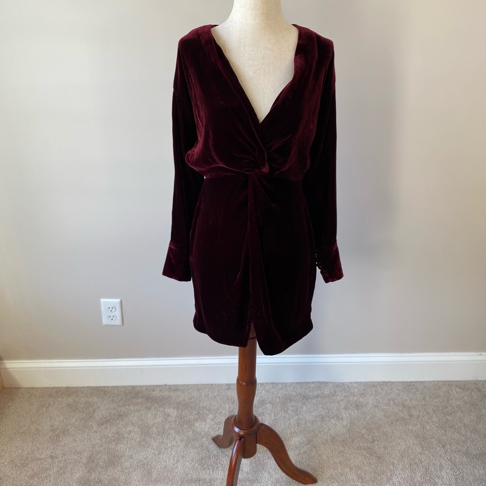Burgundy Velvet V-Neck Dress